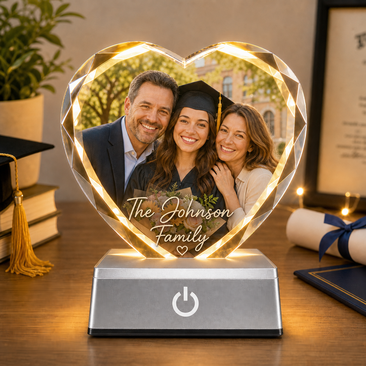 Personalized Heart Crystal Photo Night Light
