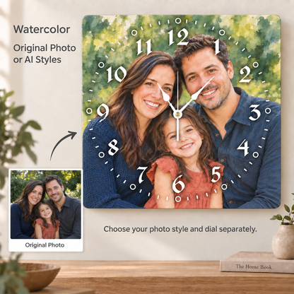 Personalized Square Photo Wall Clock – Original Photo or AI Art