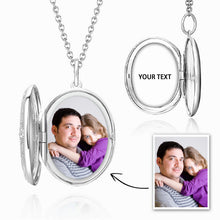Load image into Gallery viewer, Embossed Oval Photo Locket Necklace With Engraving Platinum Plated
