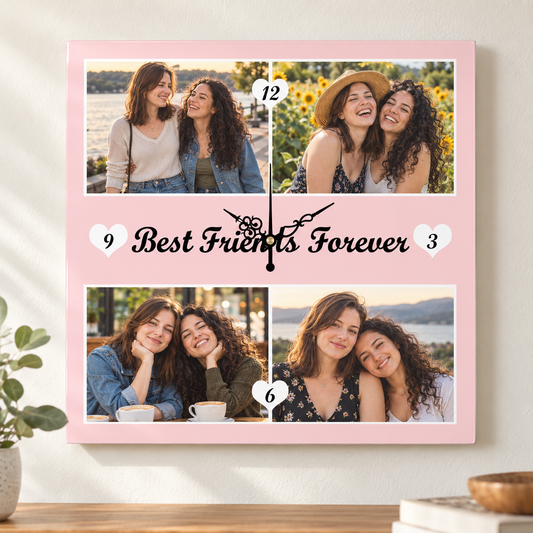 Personalized Photo Wall Clock with Custom Text - Unique Home Decor Gift