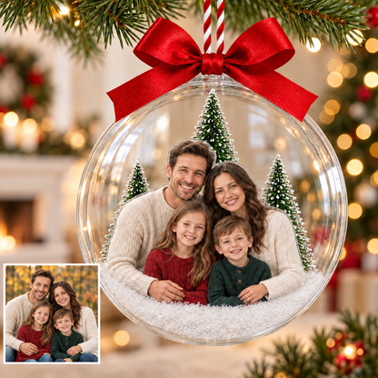 Custom Photo Snow Globe Ornament – Personalized Christmas Tree Keepsake