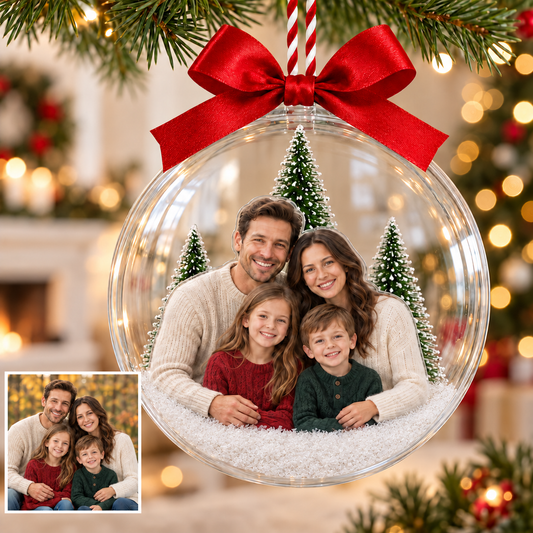 Custom Photo Snow Globe Ornament – Personalized Christmas Tree Keepsake