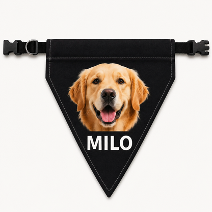 Personalized Pet Photo & Name Bandana Collar – Custom Dog & Cat Scarf