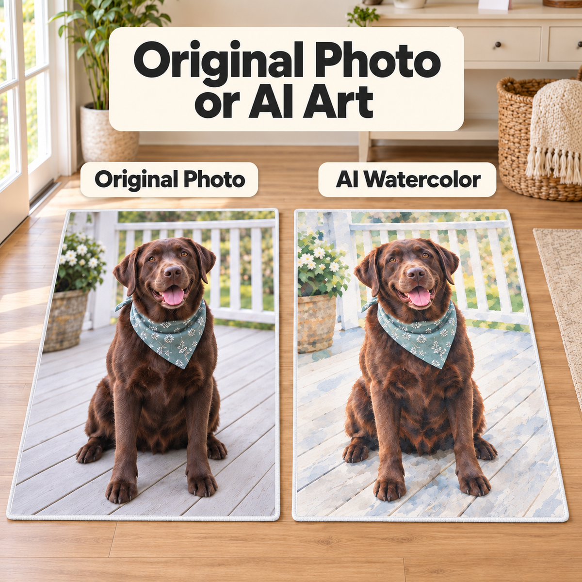 Personalized Photo Rug & Floor Mat – Custom Photo or AI Art, Washable & Anti-Slip
