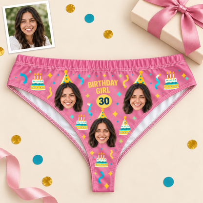Personalized Birthday Thong for Women – Custom Photo & Age