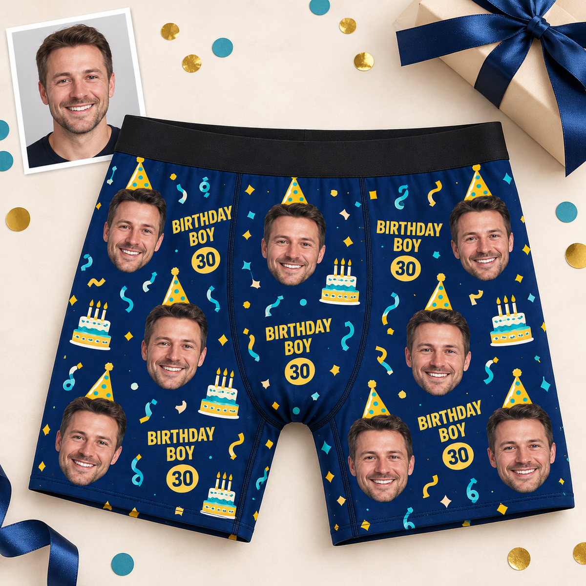 Personalized Birthday Boxer Briefs for Men – Custom Face & Age