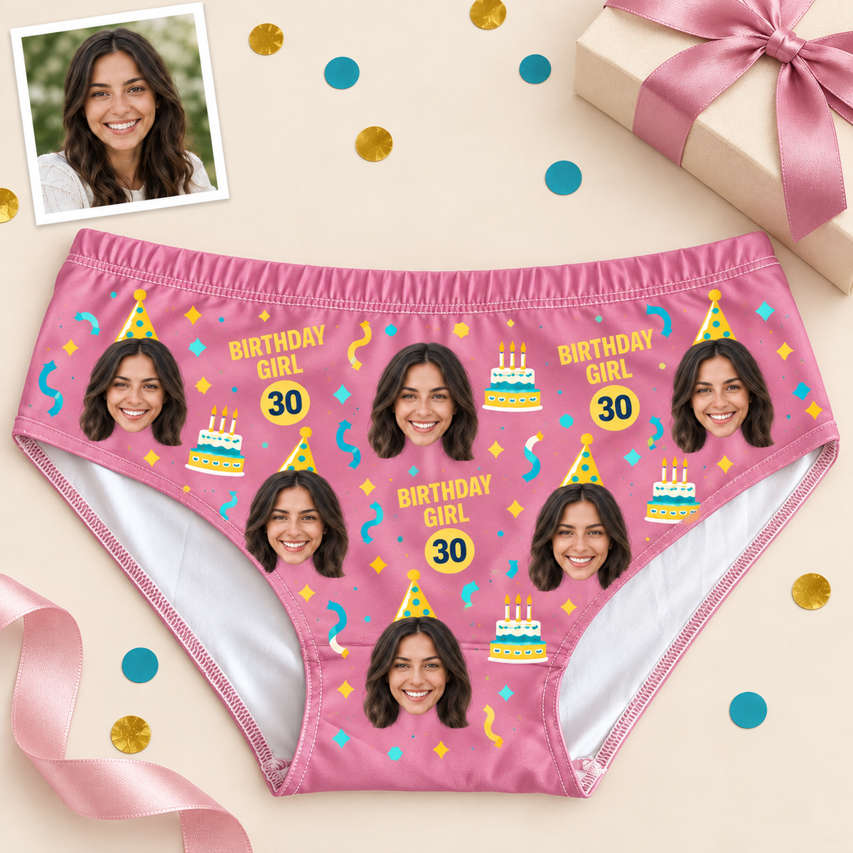 Personalized Birthday Panties for Women – Custom Photo & Age