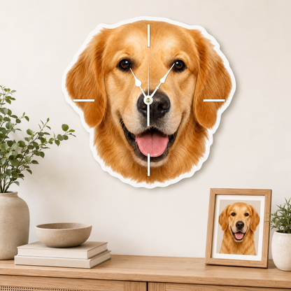 Custom Pet Photo Acrylic Wall Clock – Face-Shaped Design