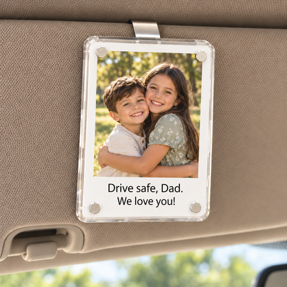 Personalized Photo Car Visor Clip – Custom Acrylic Picture Holder with Optional Text
