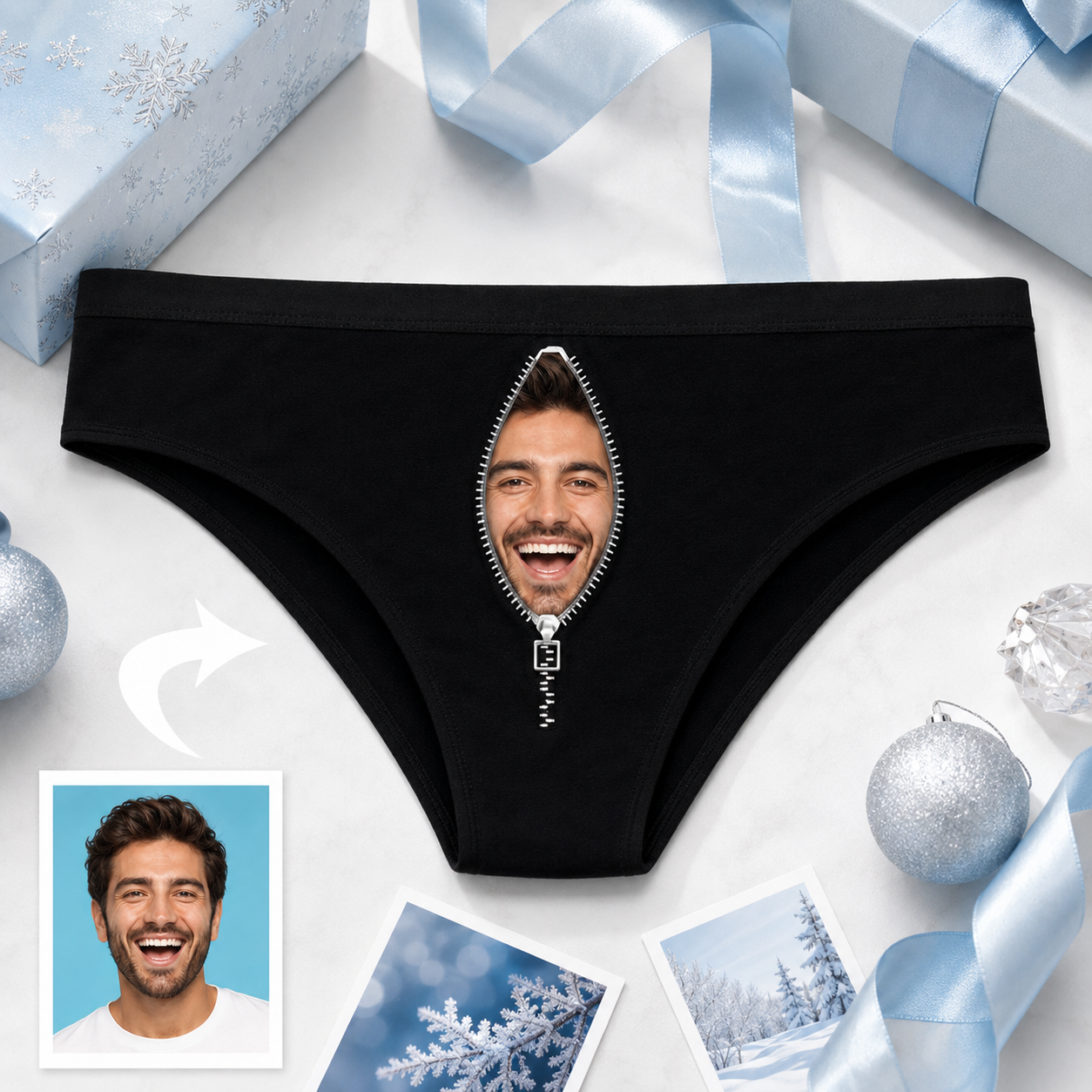 Custom Womens Zipper Face Panties with Boyfriend face