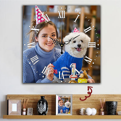 Square Wall Clock with Your Pet's Photo - Unique Gift