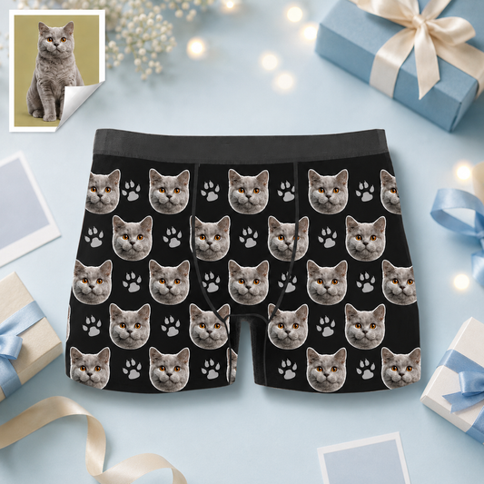 Custom Boxer with Photo Mens Underwear with Cat Face