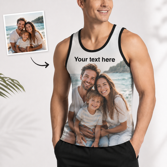 Custom Photo & Text Men’s Tank Top – Personalized Mesh Sleeveless Shirt