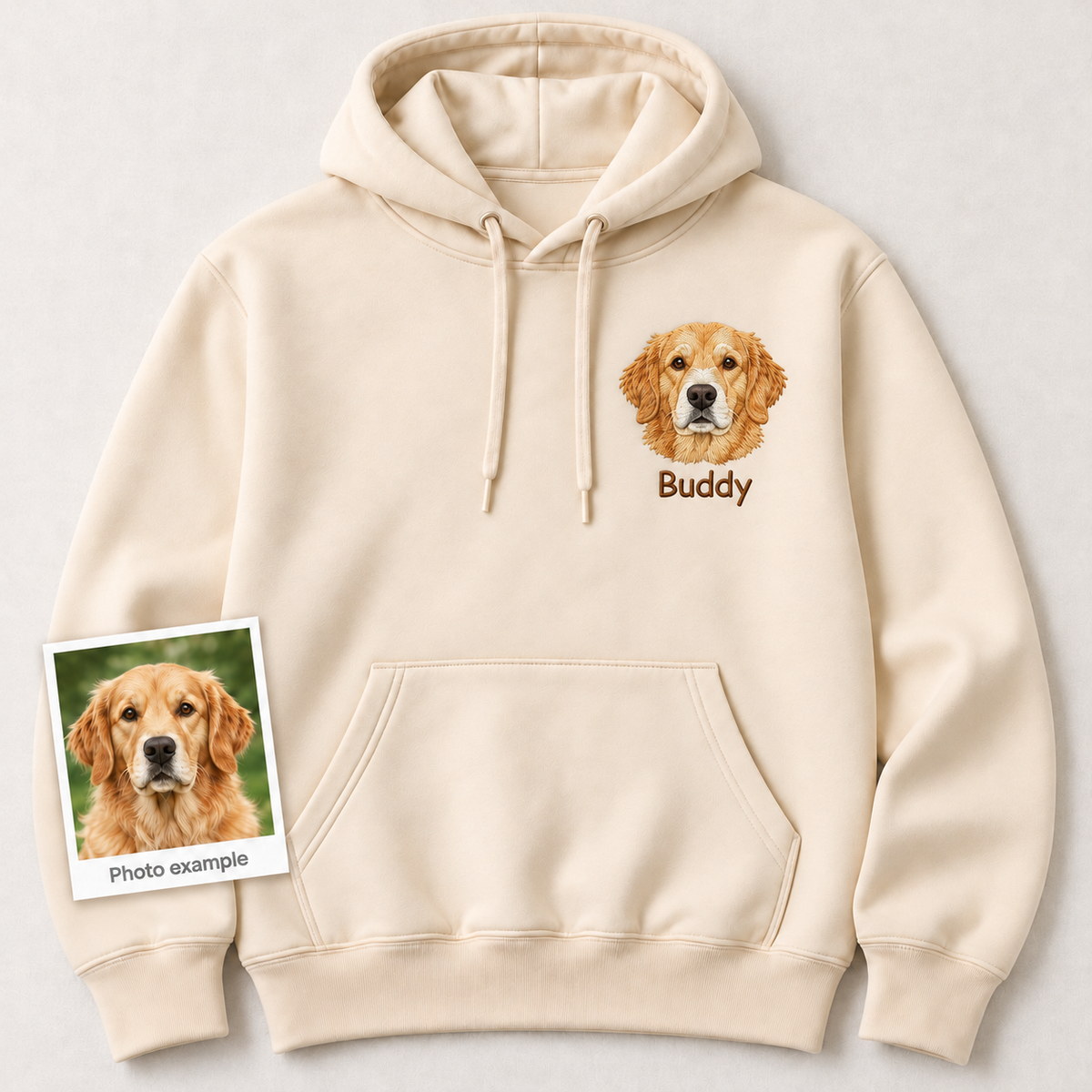 Personalized Pet Portrait Embroidered Hoodie with Name – Custom Dog or Cat Hoodie