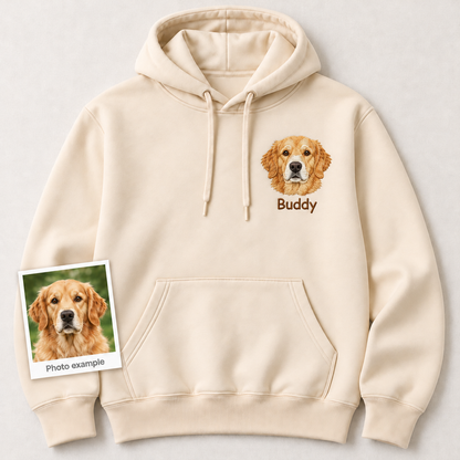 Personalized Pet Portrait Embroidered Hoodie with Name – Custom Dog or Cat Hoodie