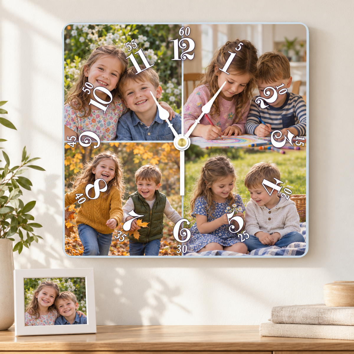 Personalized Photo Square Custom Wall Clock With 4 Photos
