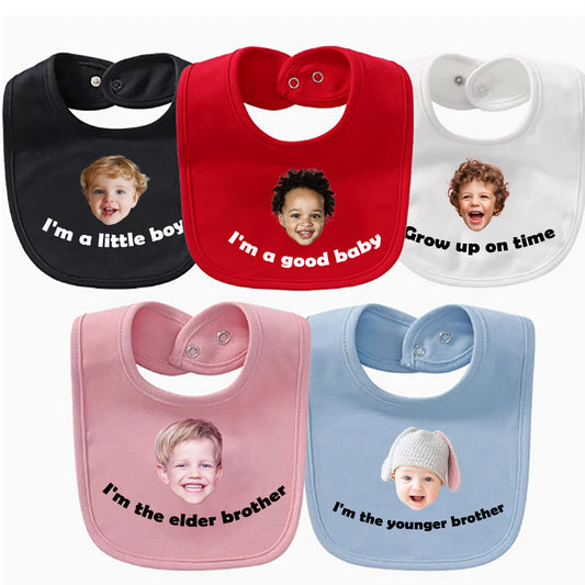 Custom Unisex Baby Bib with Personalized Face Photo & Text - Perfect Gift