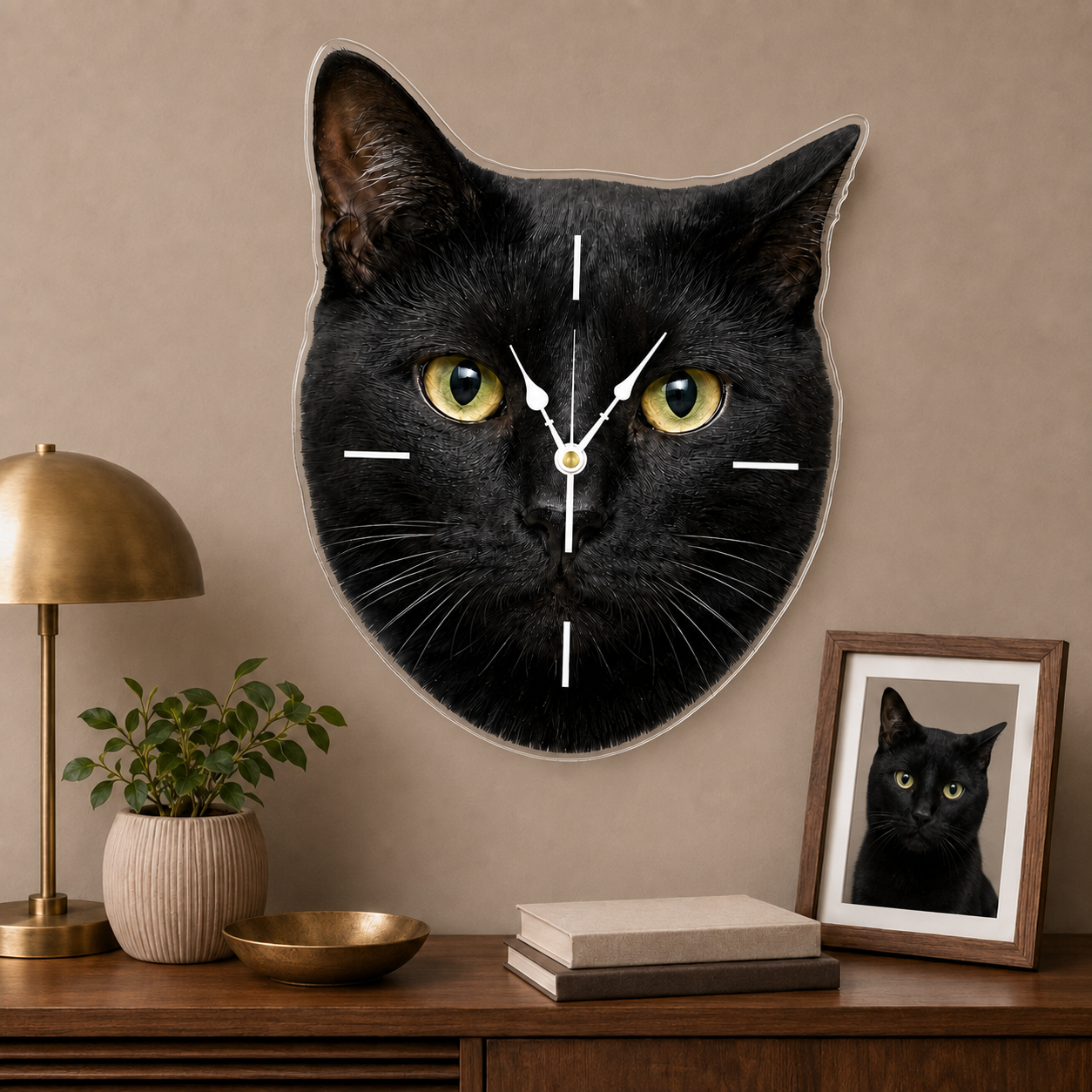 Custom Pet Photo Acrylic Wall Clock – Face-Shaped Design