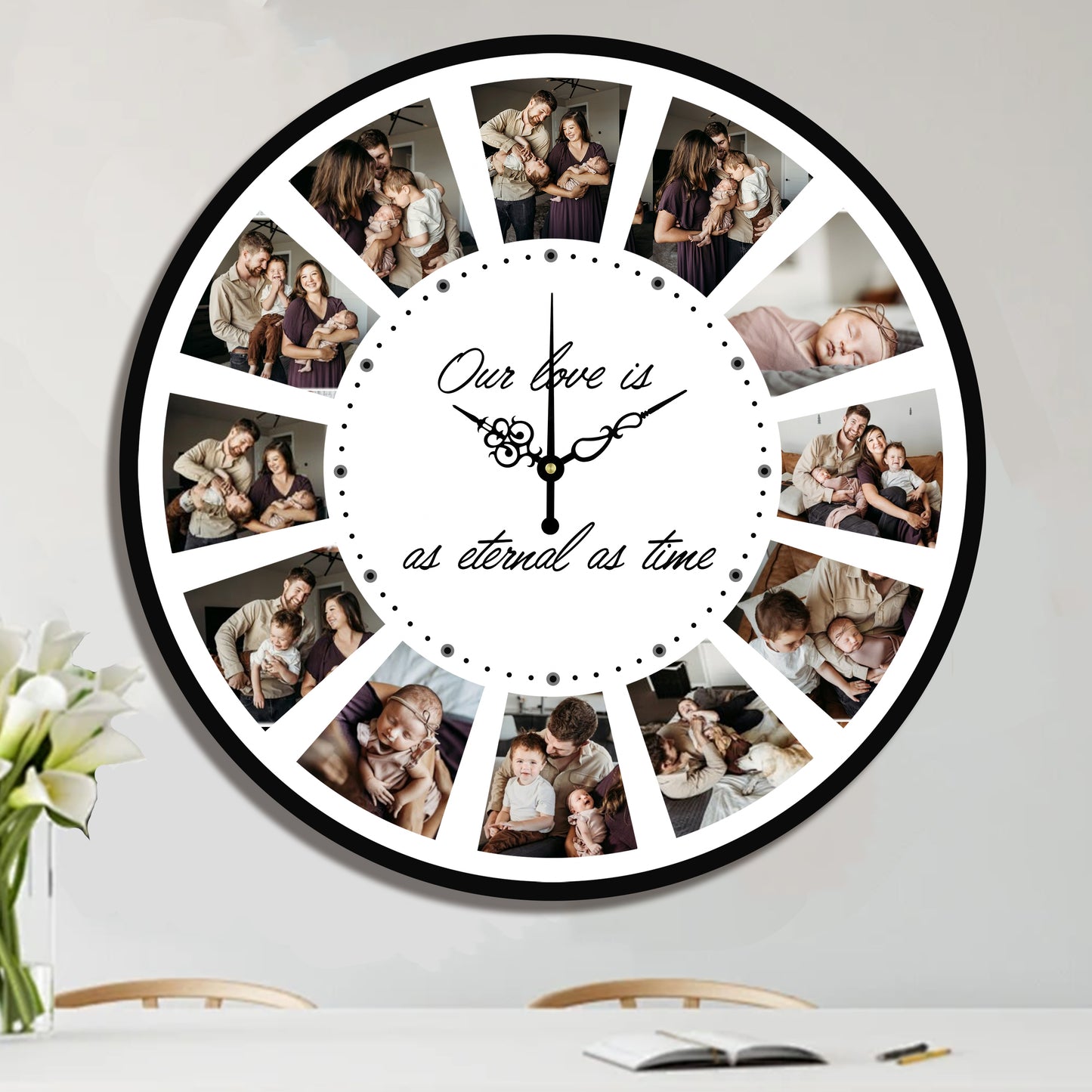 Custom Round Photo Clock with Text - 12pc Personalized Gift