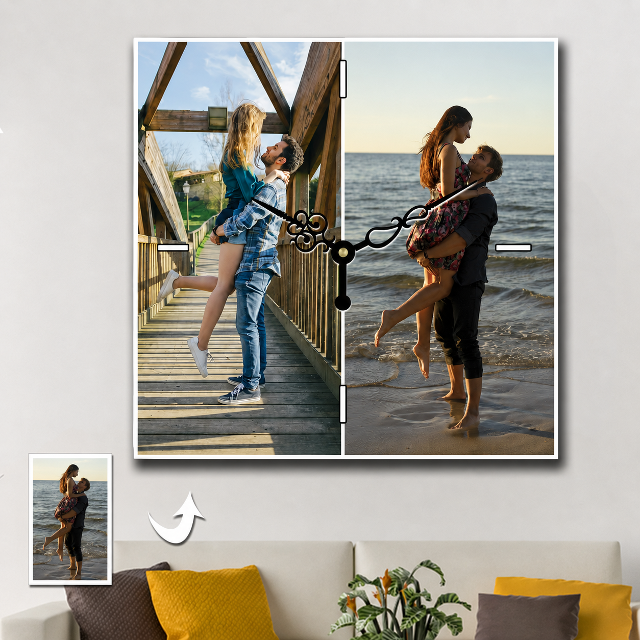 Personalized Photo Square Custom Wall Clock With 2 Photos