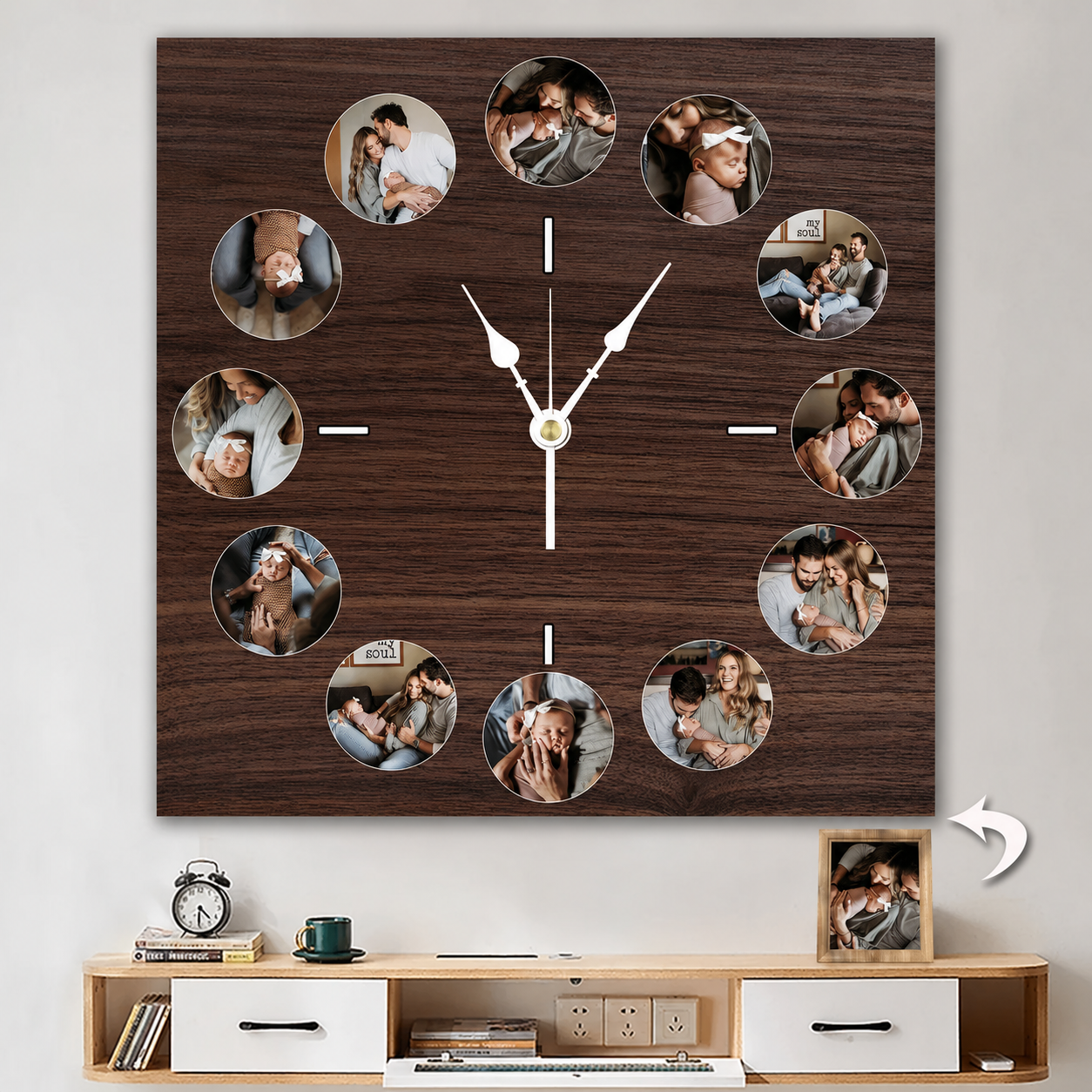 12 Photo Personalized Wall Clock Custom Picture Collage Clock for Living Room or Gift