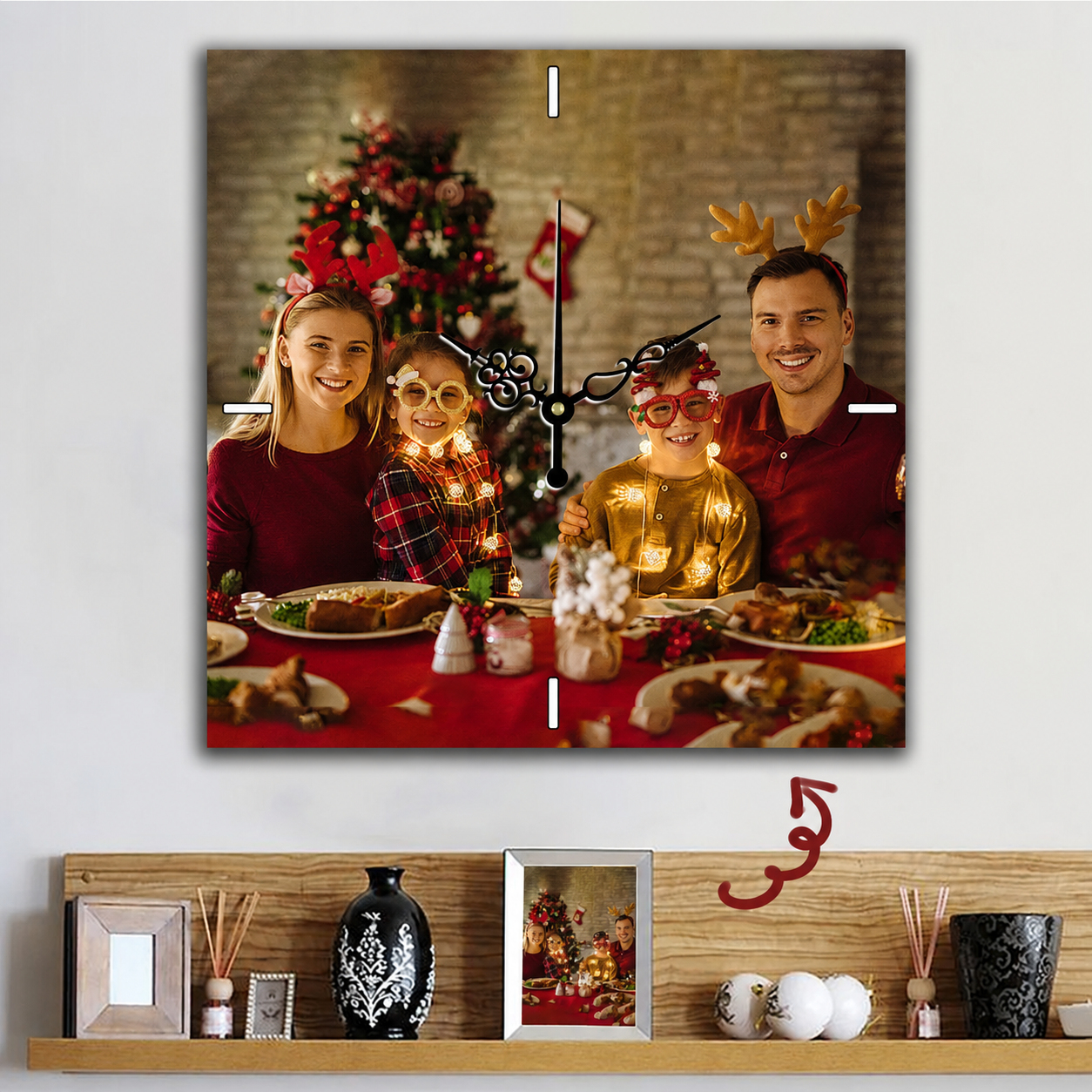 Custom Family Photo Wall Clock - Personalized Christmas Gift Decor