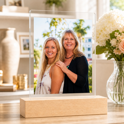Personalized 3D LED Night Light | Custom Photo Acrylic Lamp with Wooden Base | Unique Gift