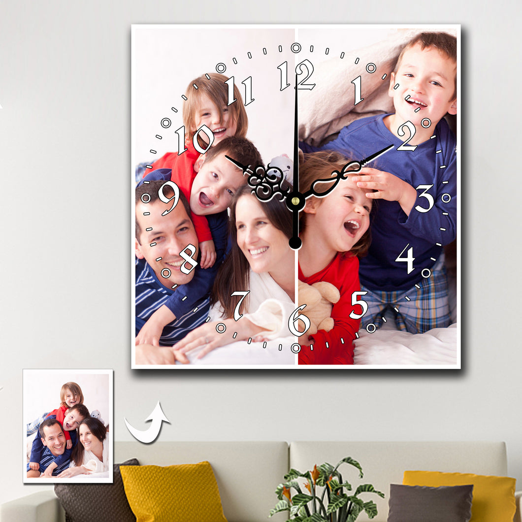Personalized Photo Square Custom Wall Clock With 2 Photos