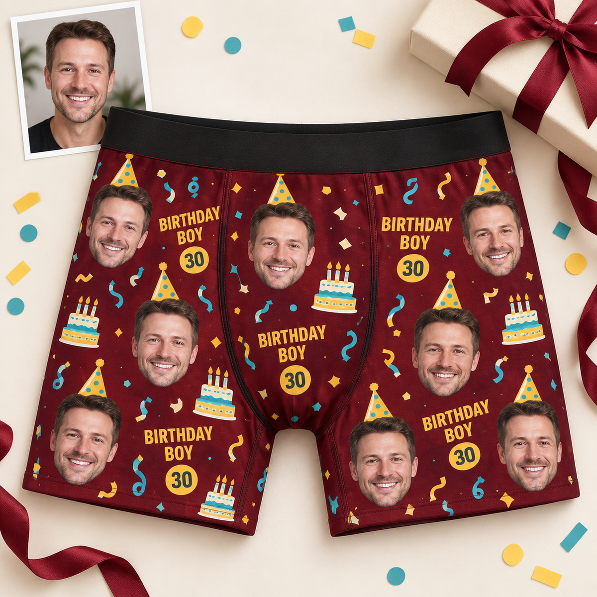 Personalized Birthday Boxer Briefs for Men – Custom Face & Age