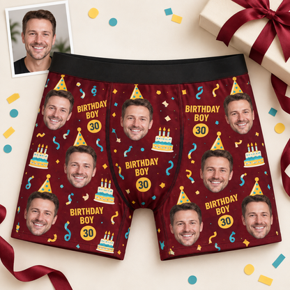 Personalized Birthday Boxer Briefs for Men – Custom Face & Age