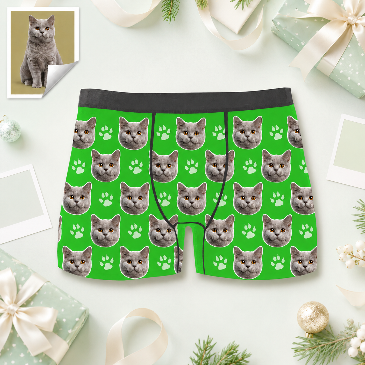Custom Boxer with Photo Mens Underwear with Cat Face