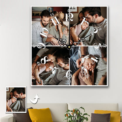 Personalized Photo Square Custom Wall Clock With 4 Photos