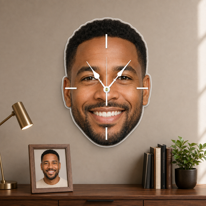 Custom Face Photo Acrylic Wall Clock – Personalized Cutout