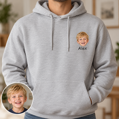 Personalized Portrait Embroidered Hoodie – Custom Face & Name on Left Chest