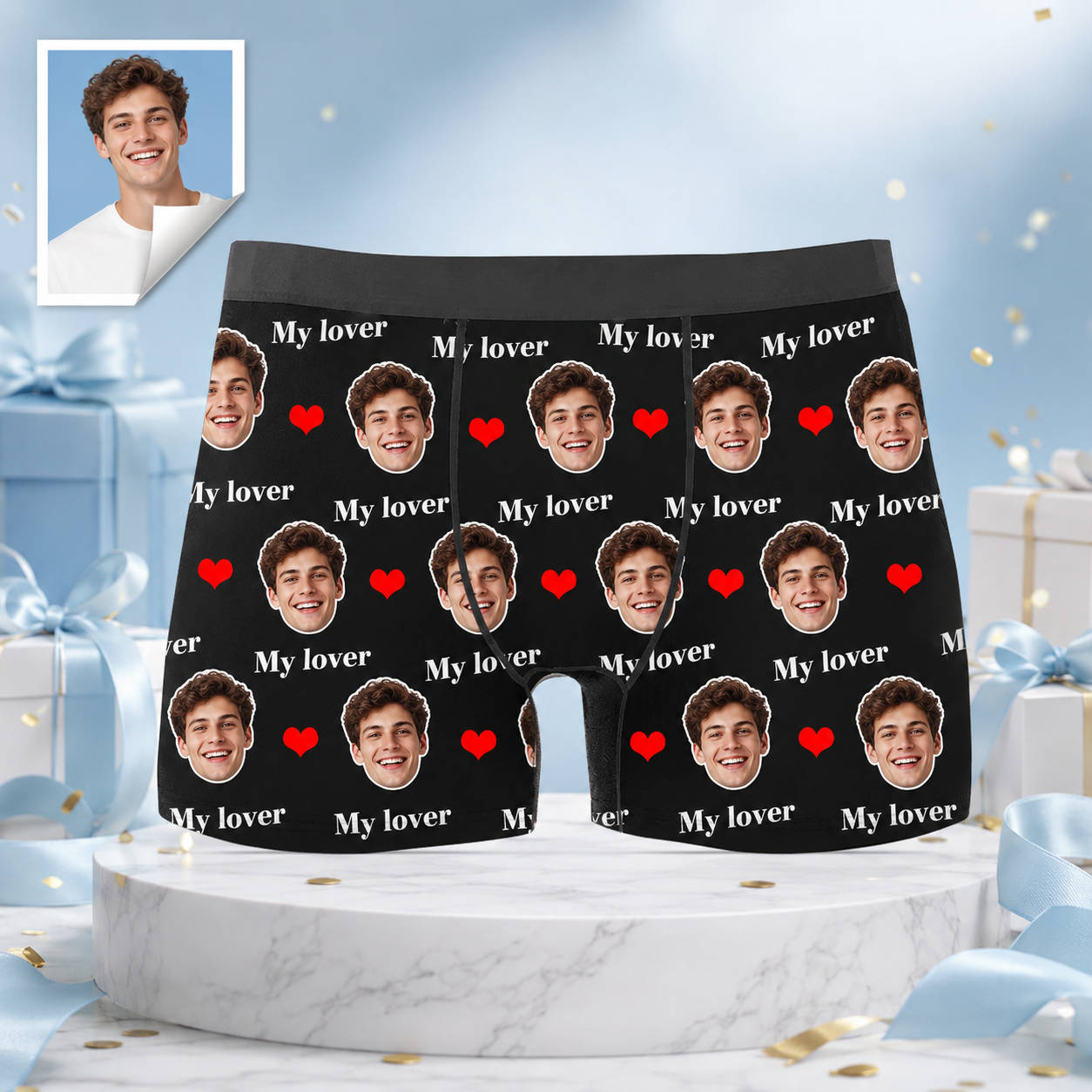 Custom Boxer with Photo and Text Mens Underwear with Face