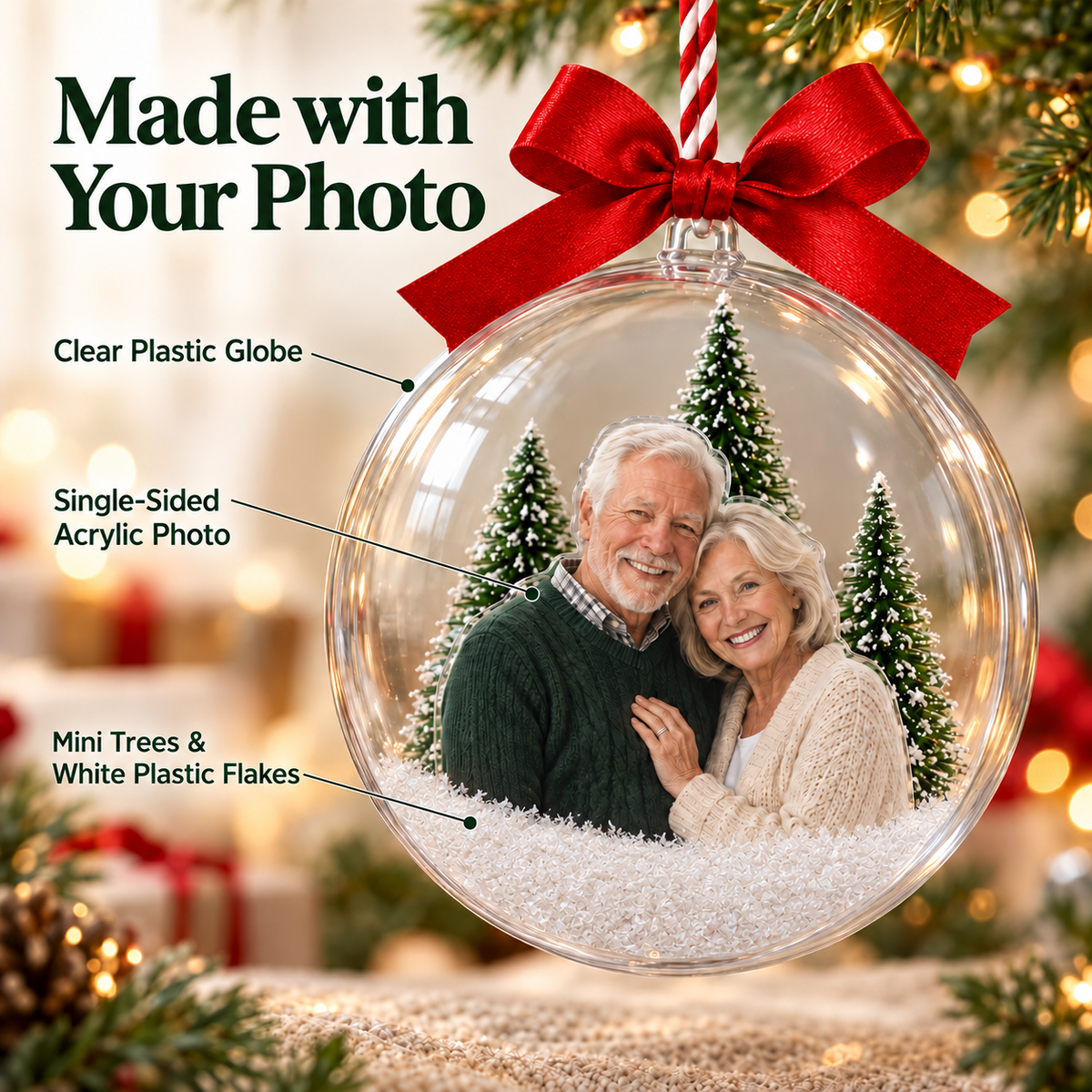 Custom Photo Snow Globe Ornament – Personalized Christmas Tree Keepsake