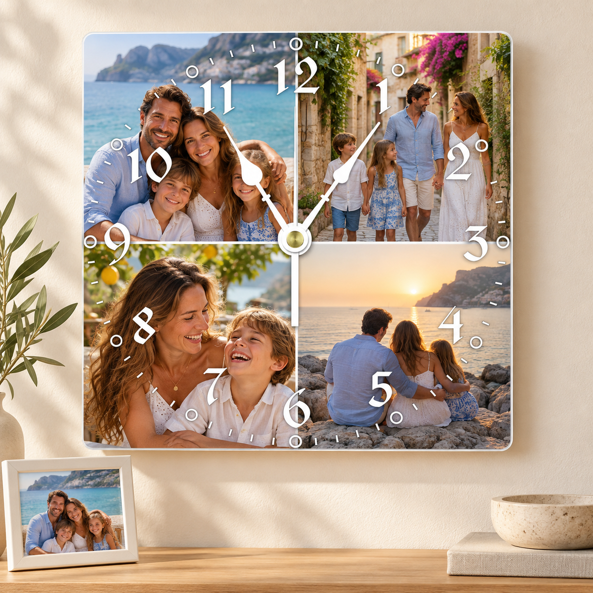 Personalized Photo Square Custom Wall Clock With 4 Photos