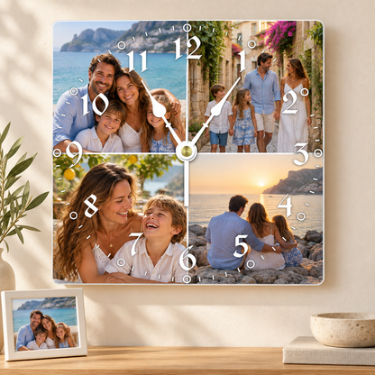 Personalized Photo Square Custom Wall Clock With 4 Photos
