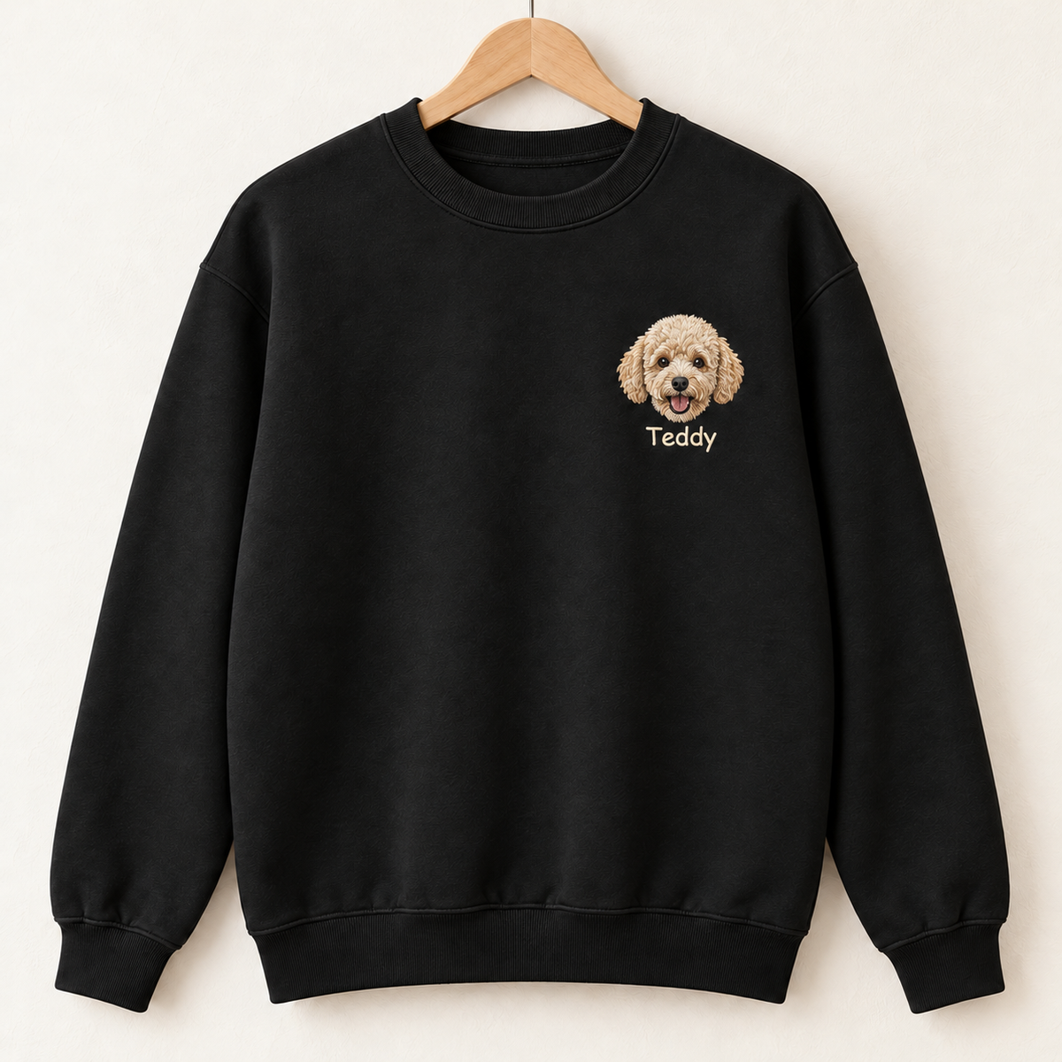 Custom Pet Portrait Embroidered Crewneck Sweatshirt with Name