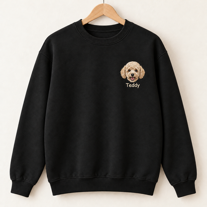 Custom Pet Portrait Embroidered Crewneck Sweatshirt with Name