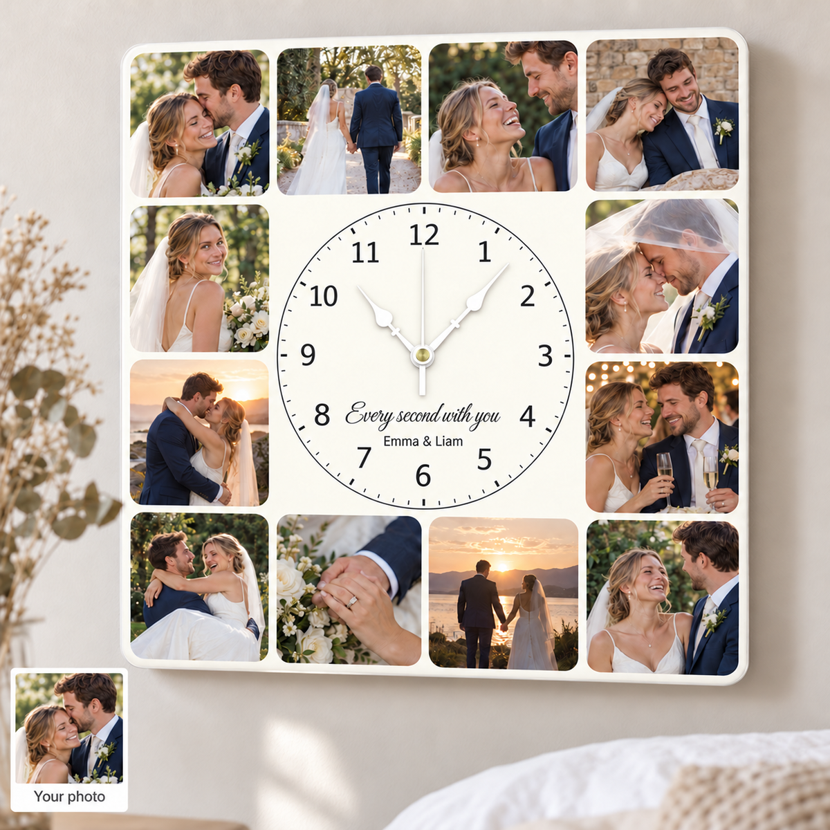 12pcs Photo and Text Square Wall Clock Personalized Clock