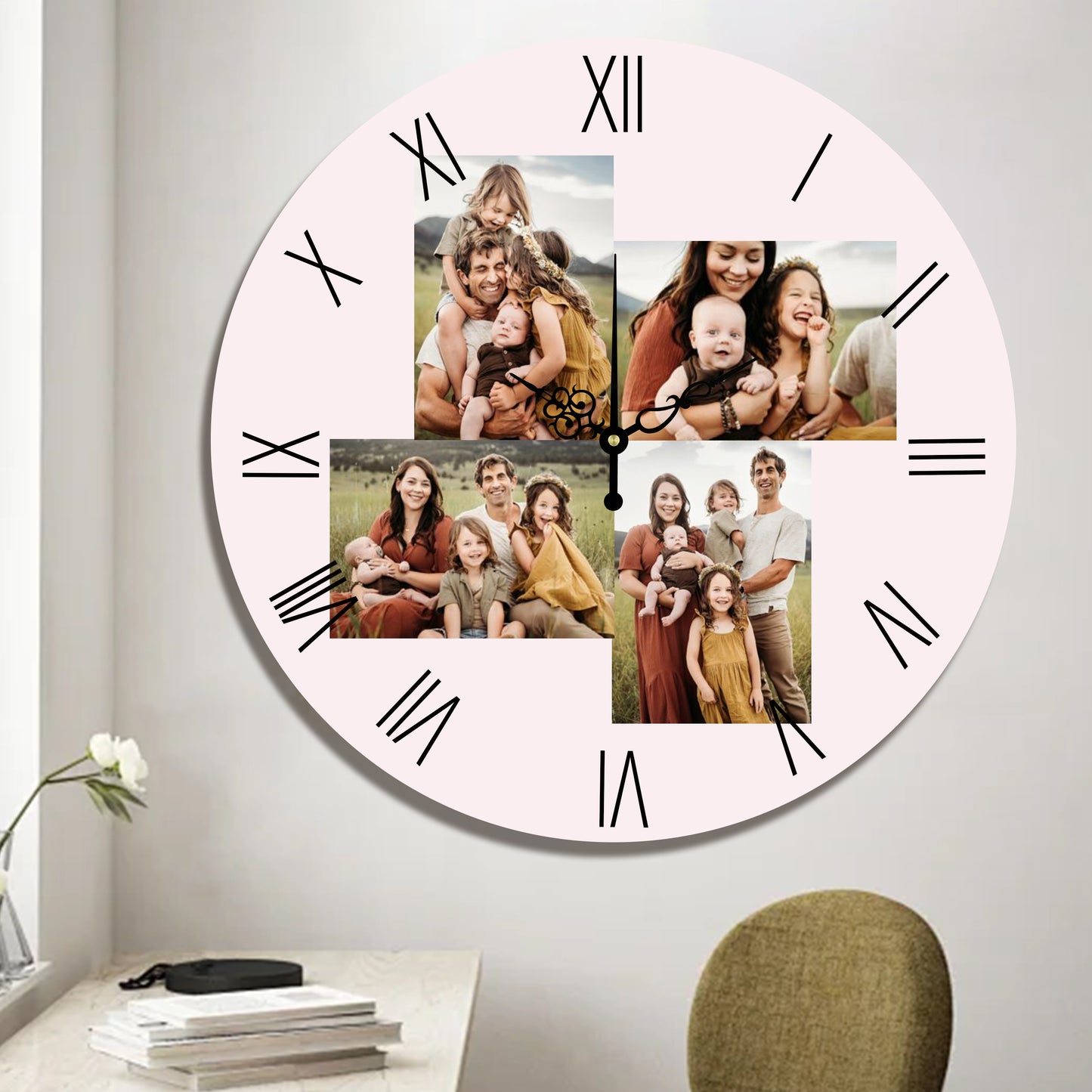 Customizable 4pc Round Photo Clock - Perfect Gift for Any Occasion