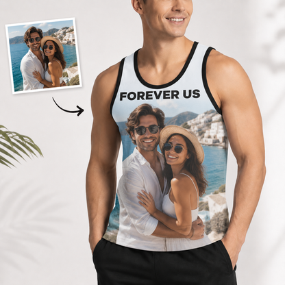 Custom Photo & Text Men’s Tank Top – Personalized Mesh Sleeveless Shirt