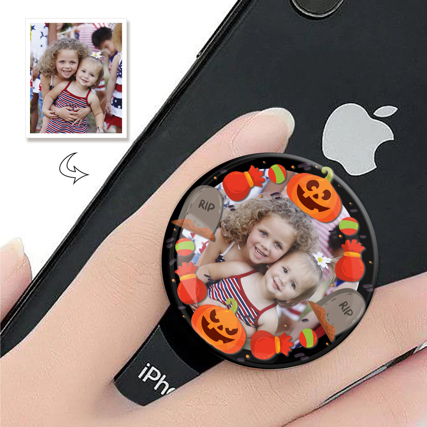 Halloween Custom Photo Phone Grip, Personalized Phone Holder, Unique Gift