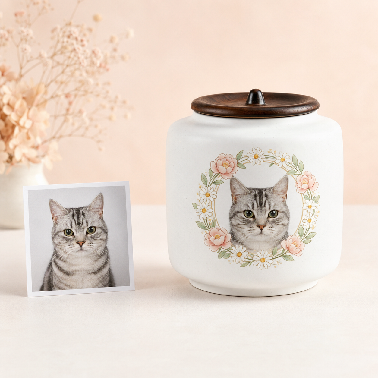 Personalized Pet Urn with Photo & Memorial Text – Custom Ceramic Dog & Cat Urn for Ashes
