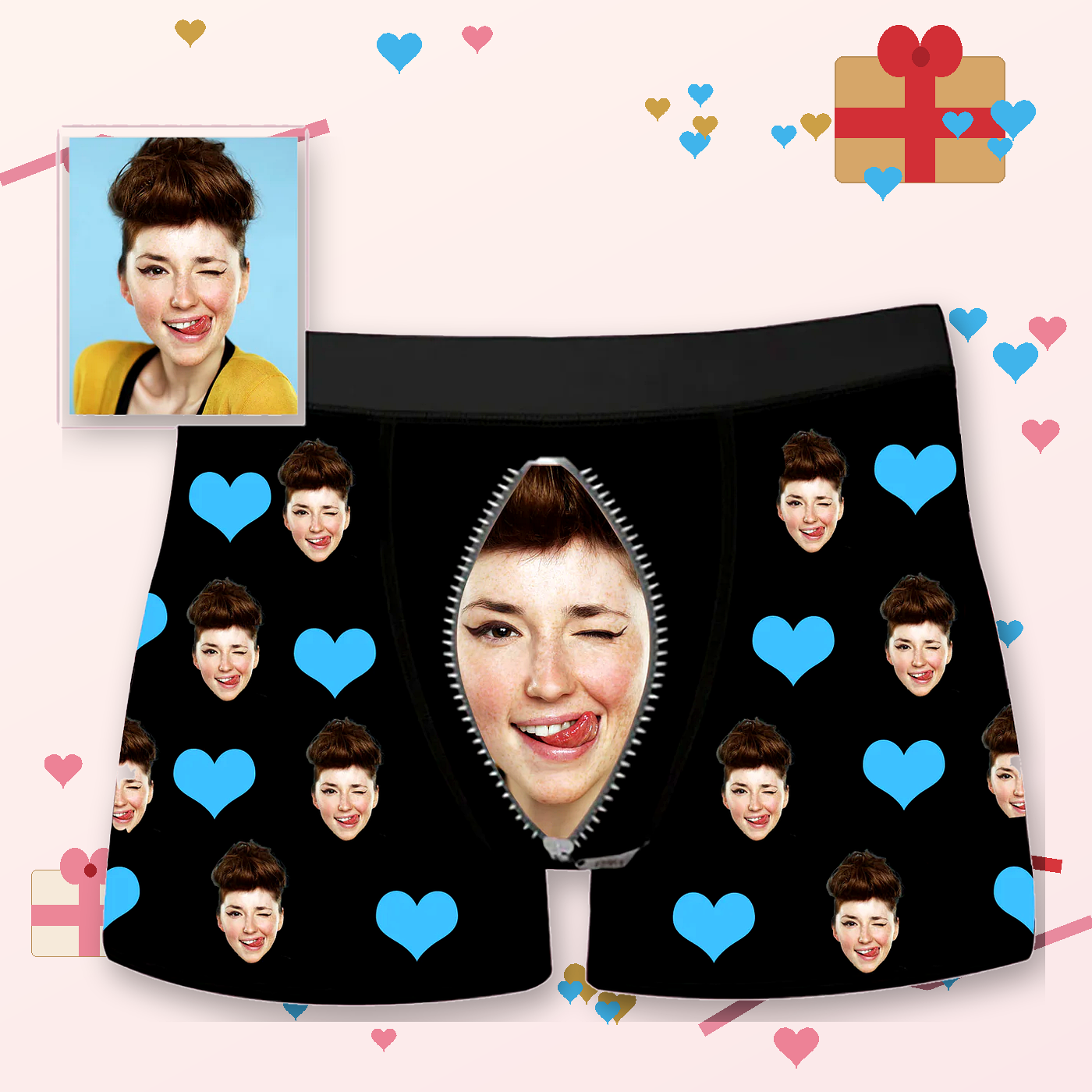 Custom Boxer with Photo Mens Underwear with Heart and Lover Face