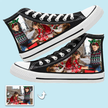 Personalized High Top Canvas Shoes: Custom Photo Christmas Gifts