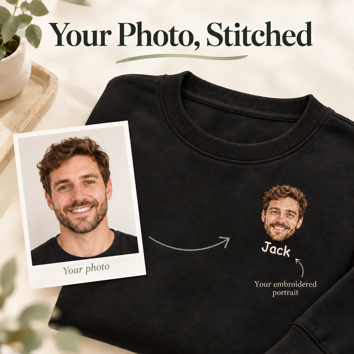 Personalized Portrait Embroidered Crewneck Sweatshirt with Name