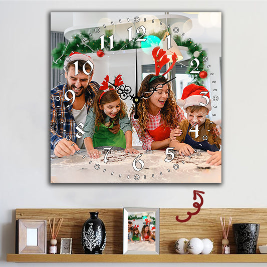 Custom Family Photo Wall Clock - Personalized Christmas Gift Decor