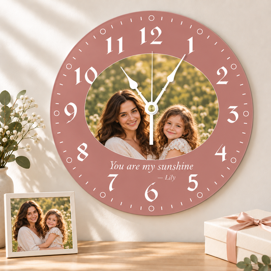 Custom Wall Clock Round Clock Elegant Style With Photo and Text